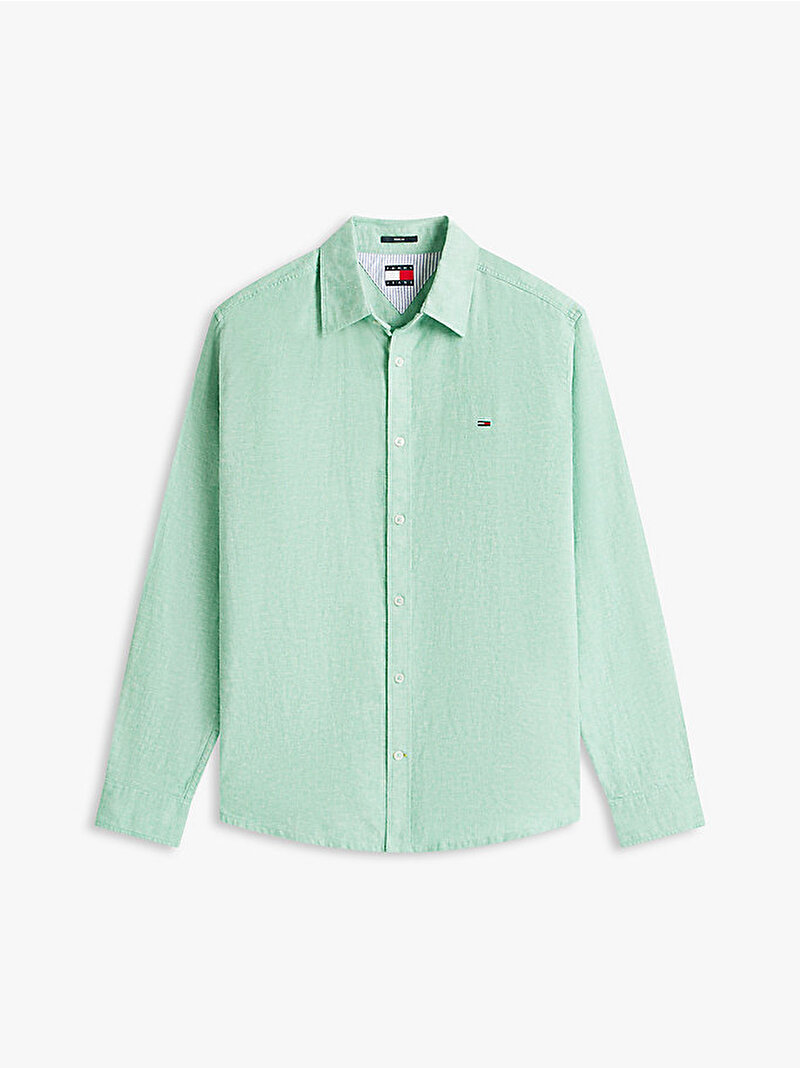 Erkek TJM Regular Linen Blend Gömlek Yeşil DM0DM22761L5Y