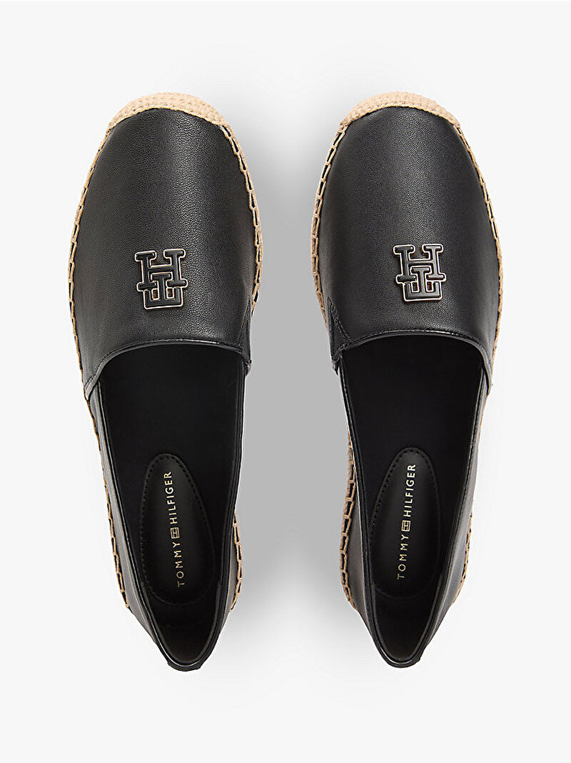 Kadın TH Logo Leather Espadril Siyah FW0FW09246BDS