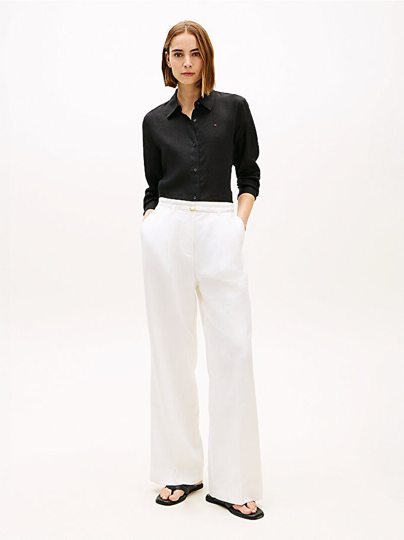 Kadın Essential Linen Easy Fit Gömlek Siyah WW0WW44679BDS