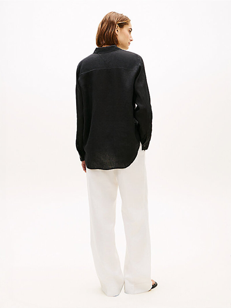 Kadın Essential Linen Easy Fit Gömlek Siyah WW0WW44679BDS