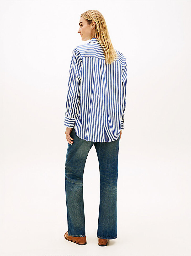 Kadın Essential Linen Easy Fit Gömlek Mavi WW0WW4561204T