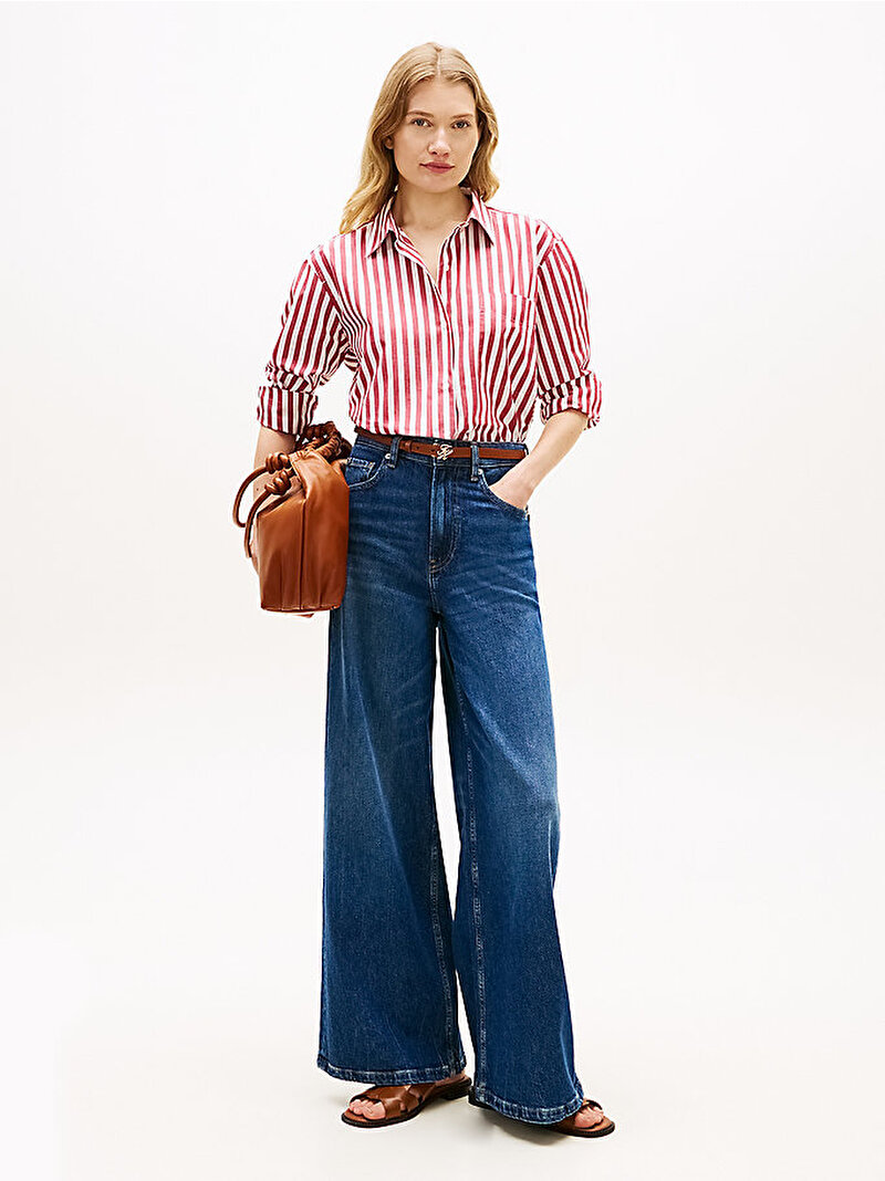 Kadın Essential Linen Easy Fit Gömlek Kırmızı WW0WW456120AA