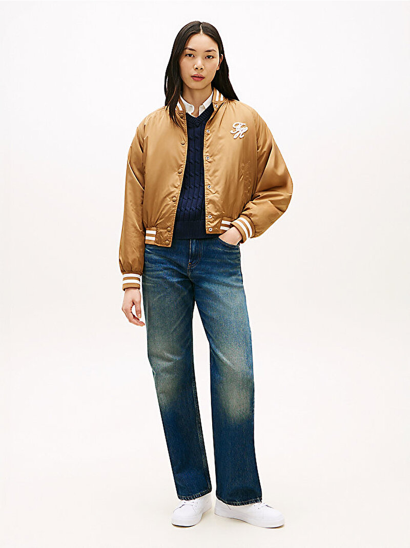 Kadın Varsity Nylon Bomber Ceket Bej WW0WW48618GWA