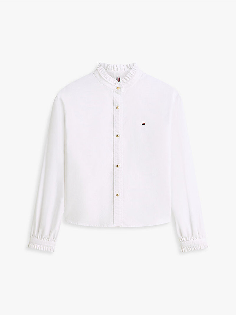 Kadın Oxford Crop Ruffle Bluz Beyaz WW0WW48914YCF