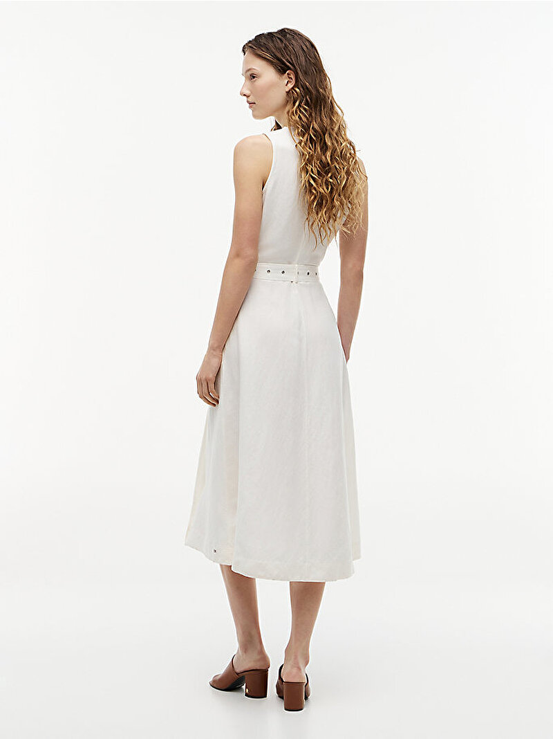 Kadın Vis/Linen Kemerli Elbise Beyaz WW0WW48951YA8