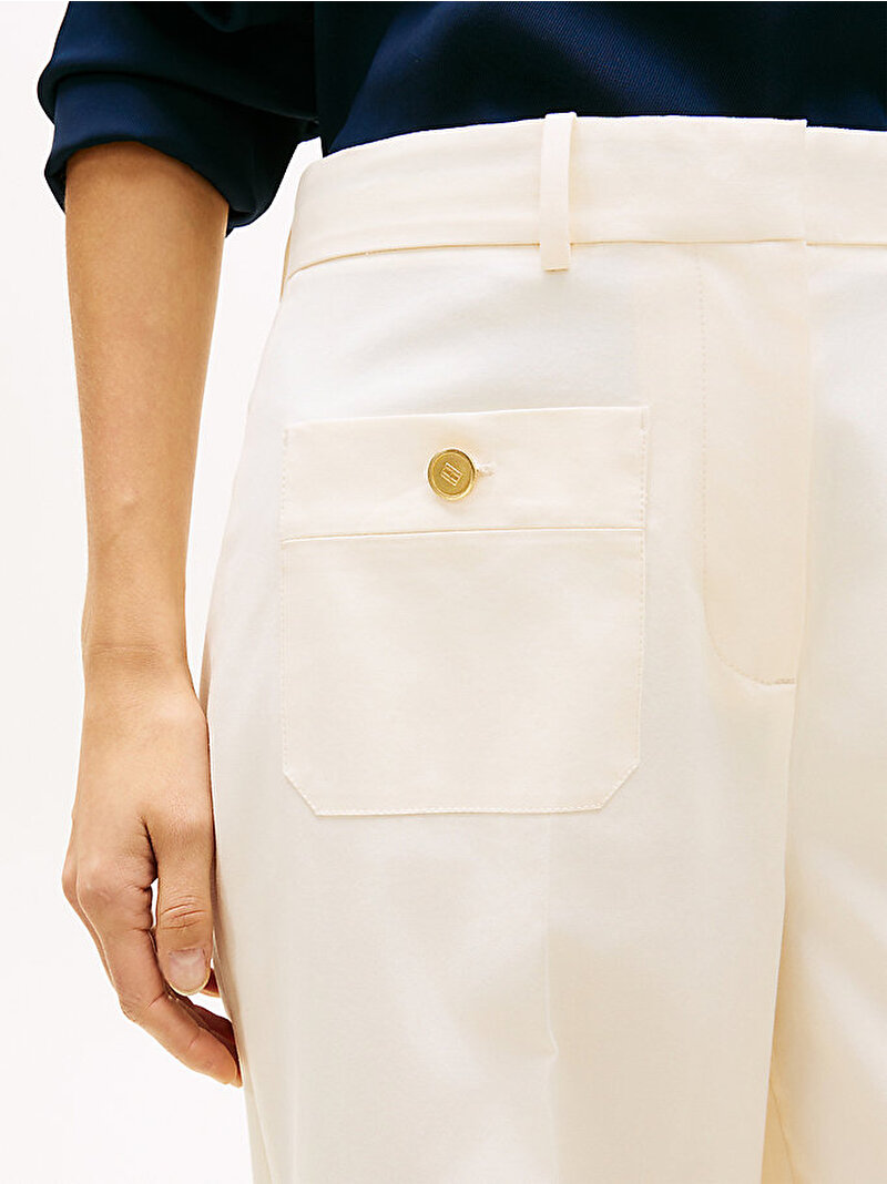 Kadın Preppy Cotton Wide Pantolon Beyaz WW0WW49002AEF