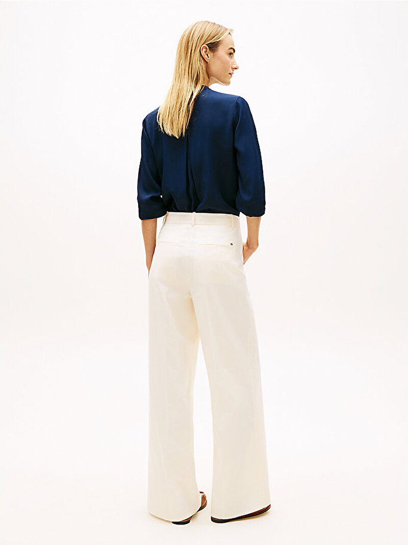 Kadın Preppy Cotton Wide Pantolon Beyaz WW0WW49002AEF