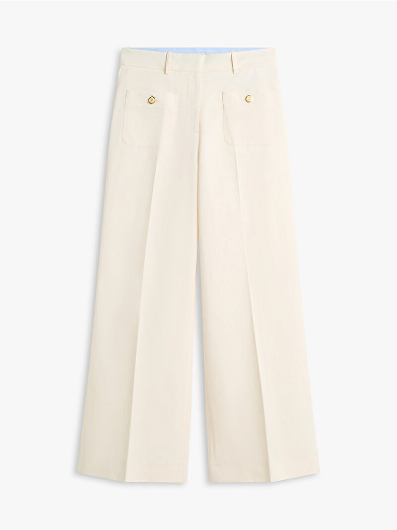 Kadın Preppy Cotton Wide Pantolon Beyaz WW0WW49002AEF