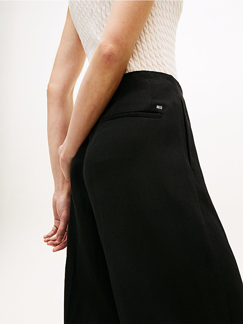 Kadın Linen/vis Barrel Pantolon Siyah WW0WW49004BDS