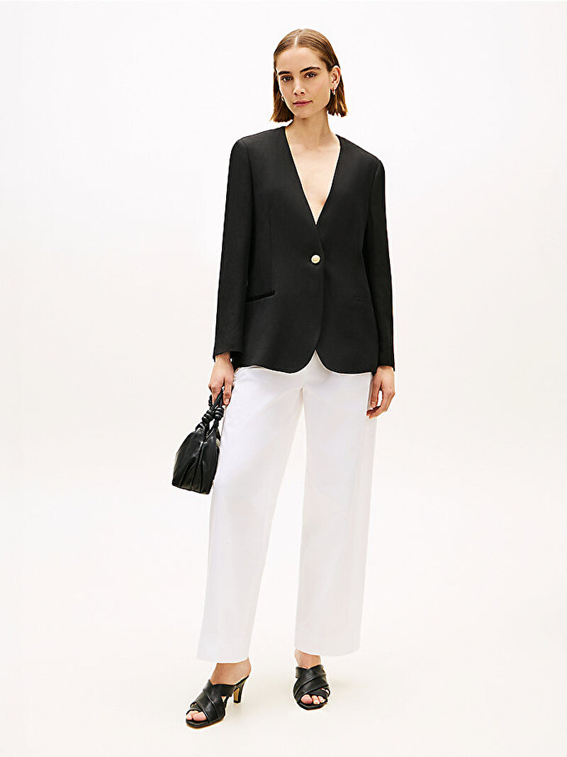 Kadın Linen/vis Collarless Blazer Siyah WW0WW49014BDS