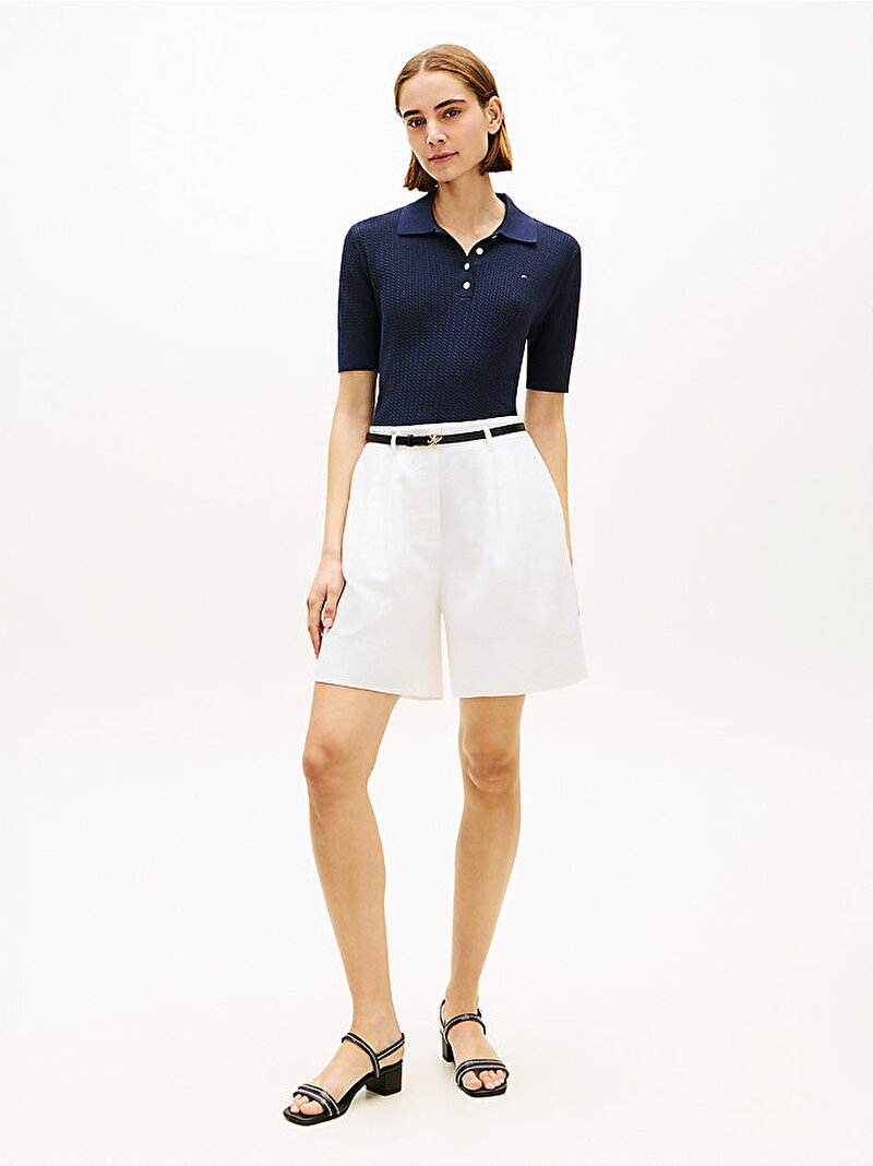 Kadın Pointelle Polo T-shirt Lacivert WW0WW49362C1G