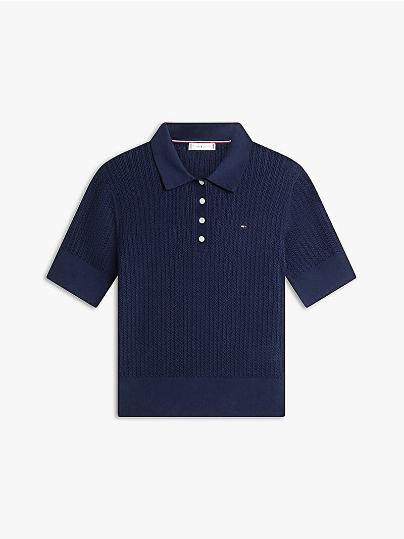 Kadın Pointelle Polo T-shirt Lacivert WW0WW49362C1G