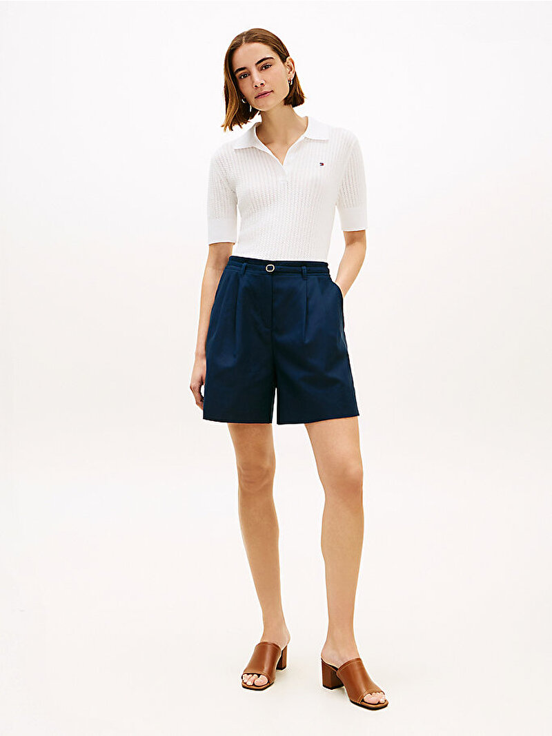 Kadın Pointelle Polo T-shirt Ekru WW0WW49362YBL