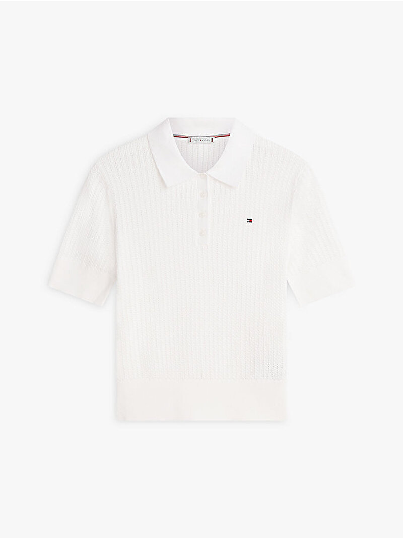 Kadın Pointelle Polo T-shirt Ekru WW0WW49362YBL