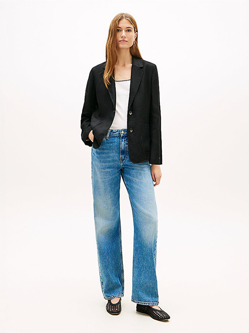 Kadın New Essential Linen Regular Blazer Siyah WW0WW49598BDS