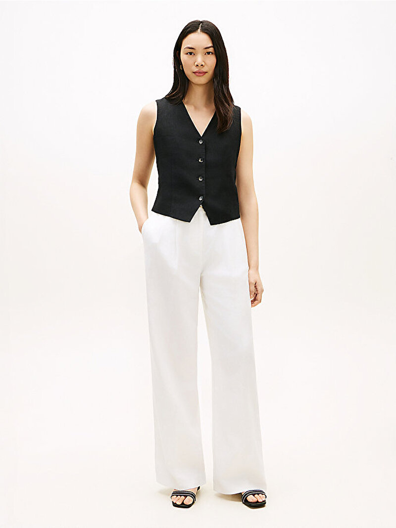 Kadın Essential Linen Yelek Siyah WW0WW50765BDS