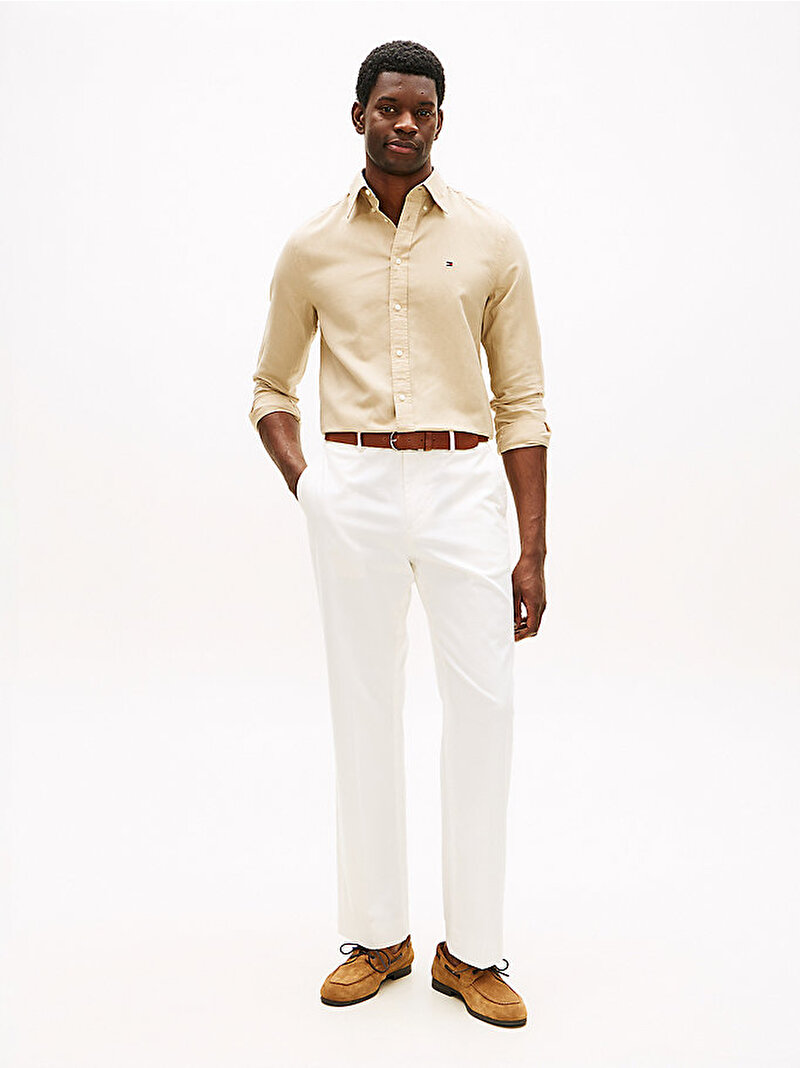 Erkek Linen Blend Solid Gömlek Bej MW0MW42455RBT