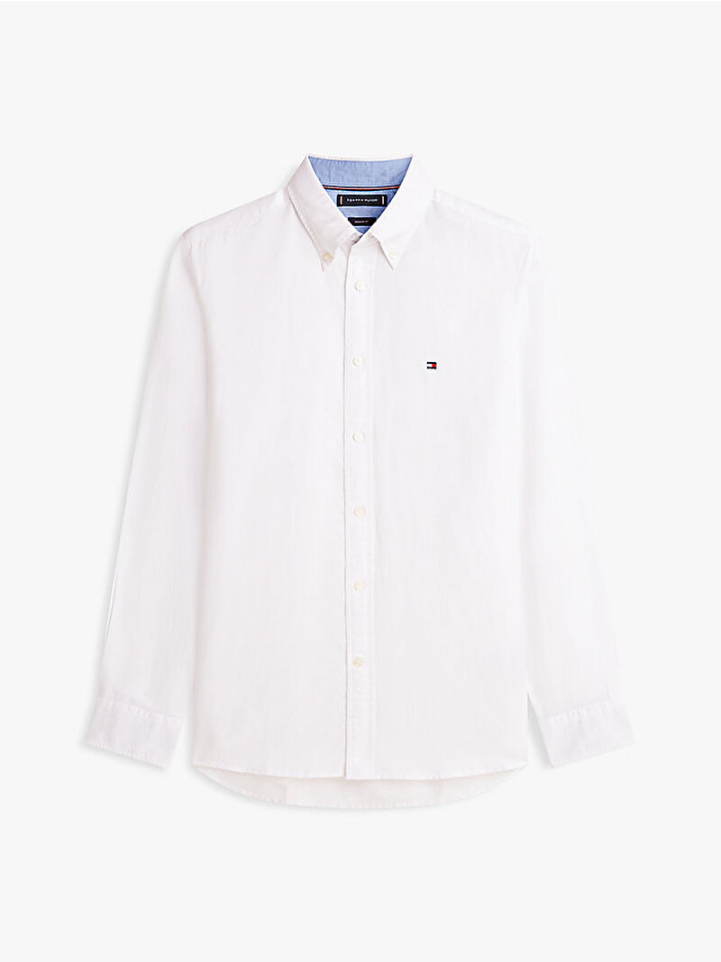Erkek Linen Blend Solid Gömlek Beyaz MW0MW42455YBR