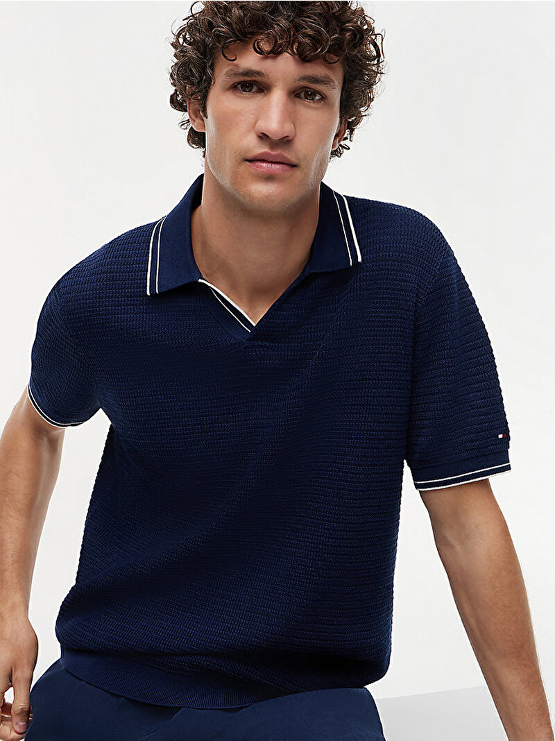 Erkek Medium Texture Polo T-shirt Lacivert MW0MW42682DCA
