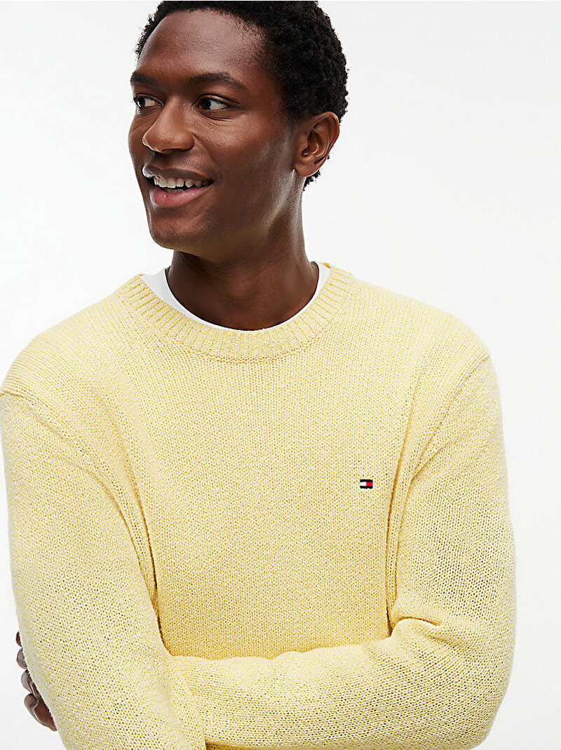 Erkek Two Tone Boucle Crew Kazak Sarı MW0MW42812ZF0