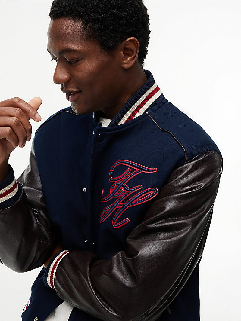 Erkek Leather Varsity Ceket Lacivert MW0MW42919DCC