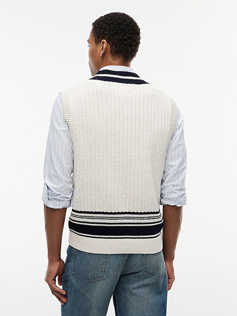 Erkek Athleisure V Neck Kazak Beyaz MW0MW42921Z00
