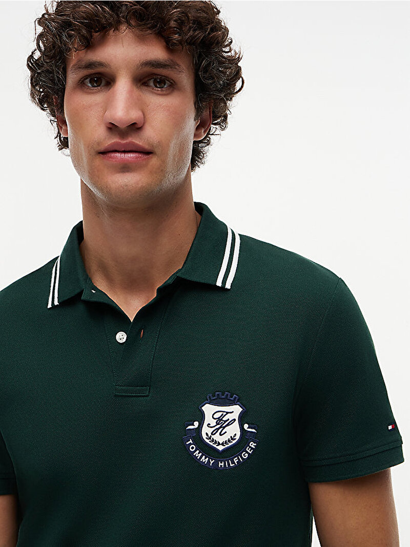 Erkek Pique Badge Regular Polo T-shirt Yeşil MW0MW43061MBN