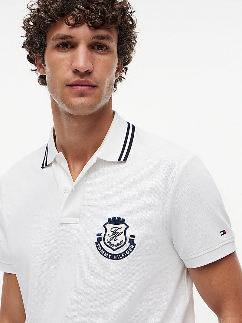 Erkek Pique Badge Regular Polo T-shirt Beyaz MW0MW43061YBR
