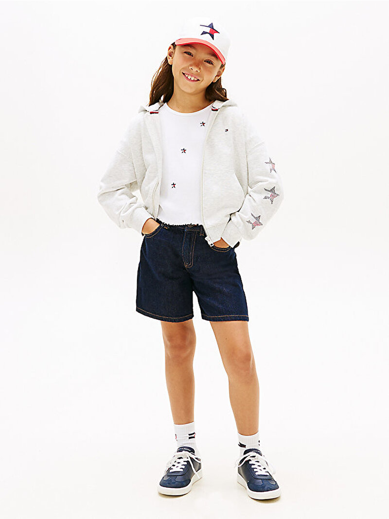 Kız Çocuk Star Zip Through Hoodie Gri KG0KG09129P09
