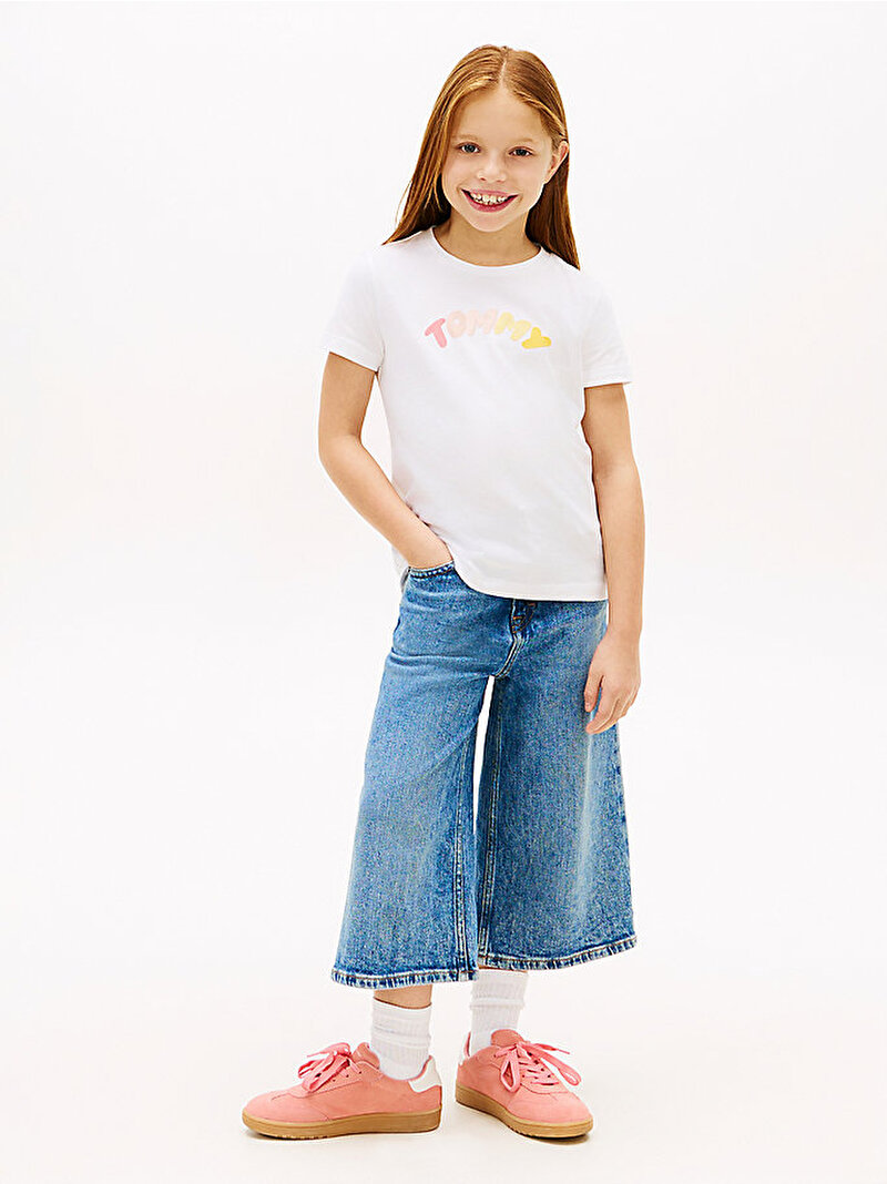 Kız Çocuk Tommy Puff Print T-shirt Beyaz KG0KG09246YBR