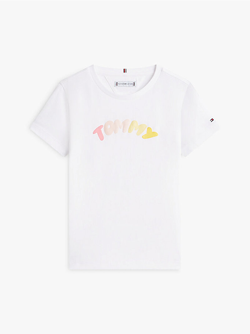 Kız Çocuk Tommy Puff Print T-shirt Beyaz KG0KG09246YBR