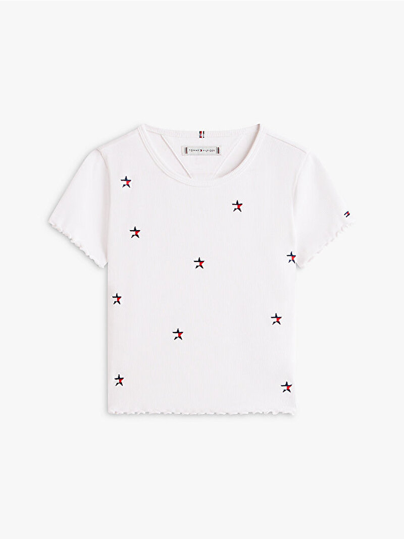 Kız Çocuk Rib Star T-shirt Beyaz KG0KG09313YBR