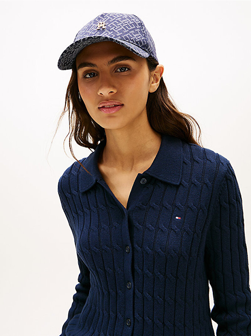Kadın TH Monogram Jacquard Şapka Lacivert AW0AW18331DW6