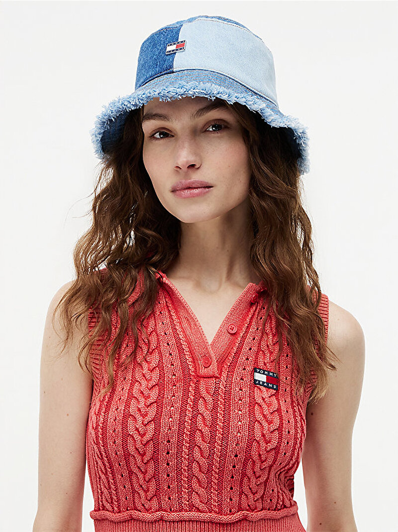Kadın TJW Denim Patchwork Şapka Mavi AW0AW183631CN