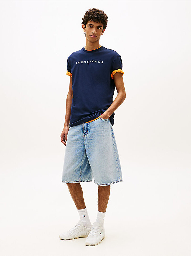 Erkek TJM Regular Linear Logo T-shirt Lacivert DM0DM20744C3Q