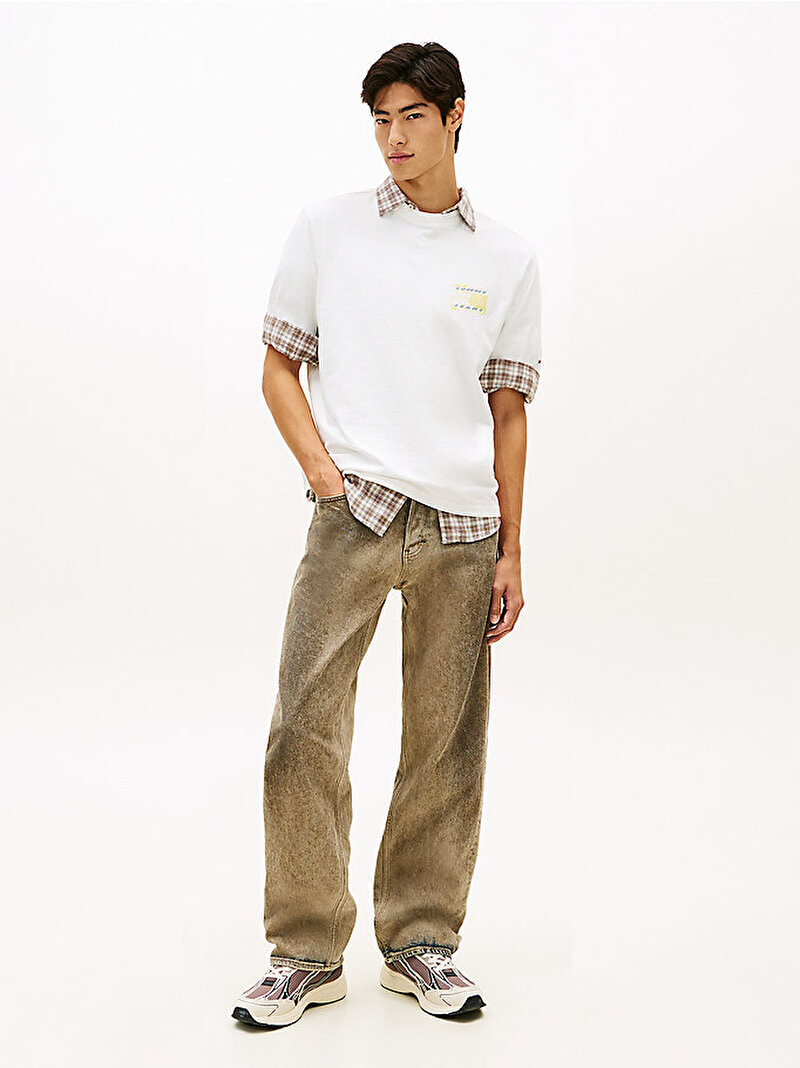 Erkek TJM 90s Bubble Flag T-shirt Ekru DM0DM22554YBL