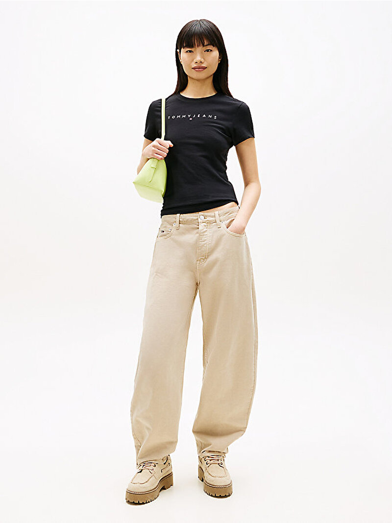 Kadın TJW Slim Linear T-shirt Siyah DW0DW183980GK