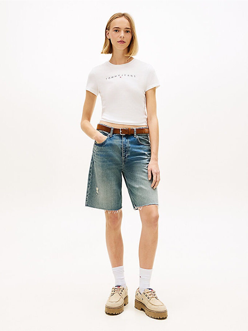 Kadın TJW Slim Linear T-shirt Ekru DW0DW18398YBL