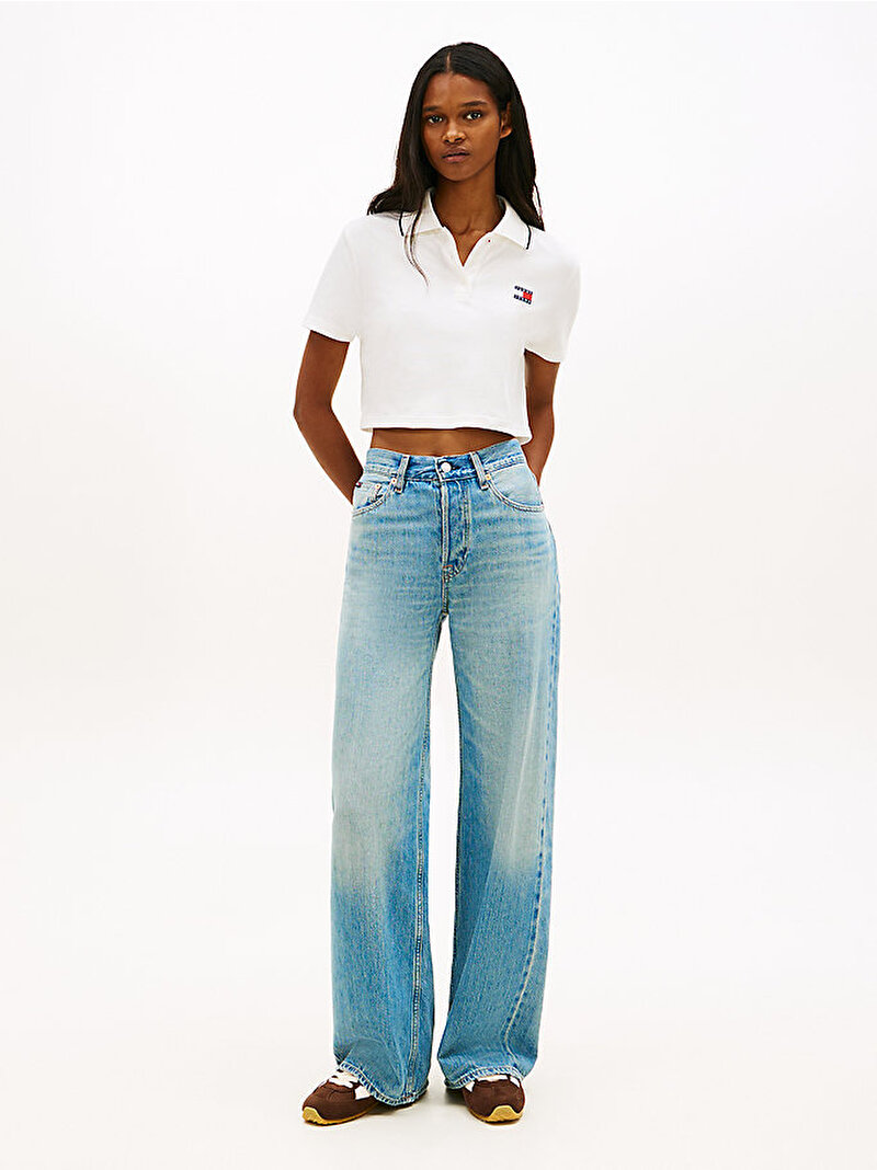 Kadın TJW Crop Badge Polo T-shirt Ekru DW0DW21363YBL