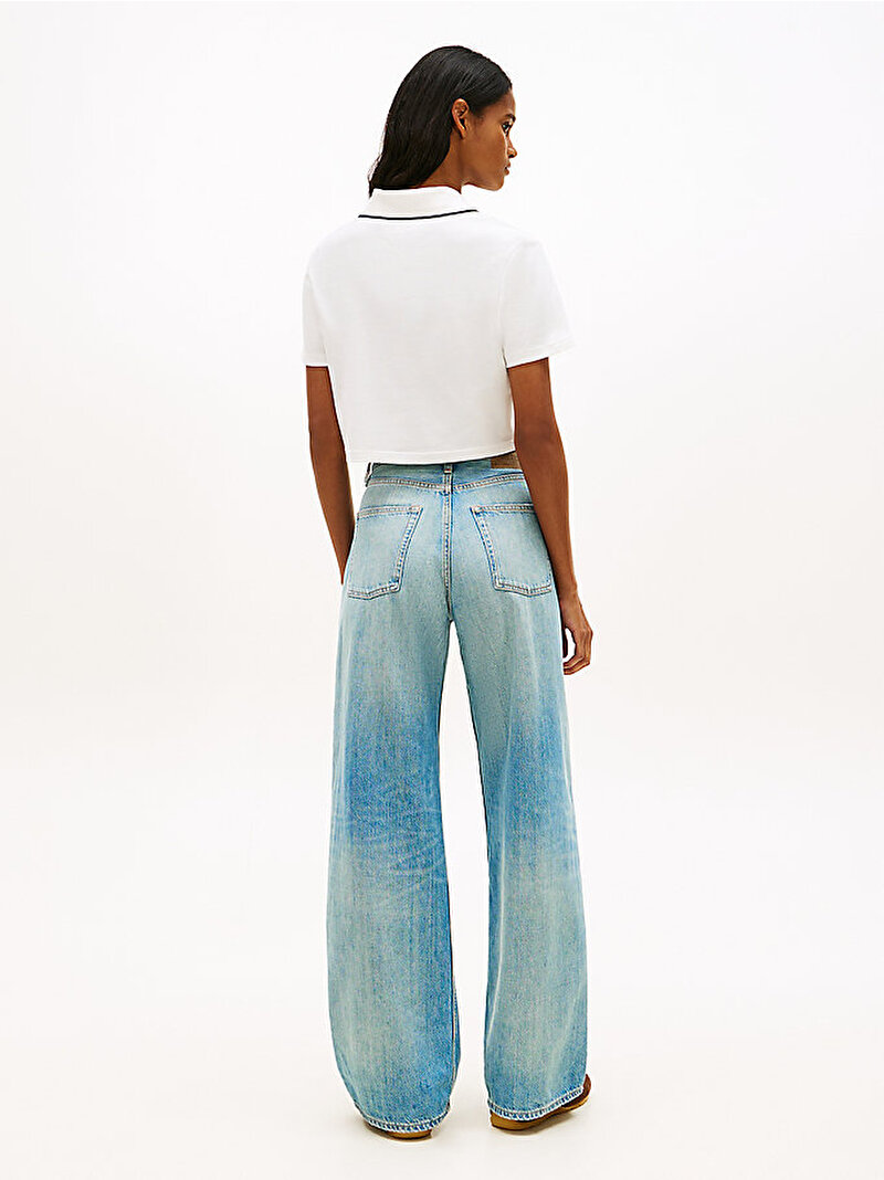 Kadın TJW Crop Badge Polo T-shirt Ekru DW0DW21363YBL