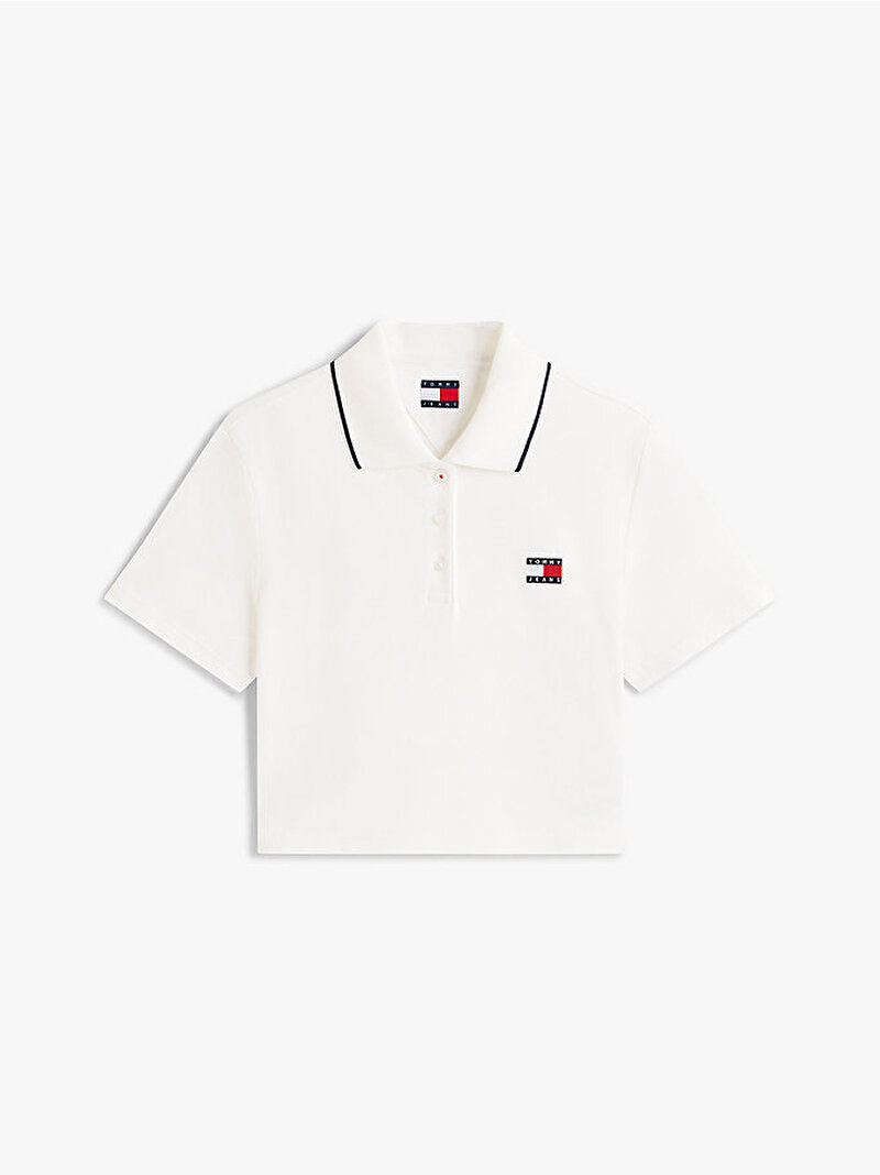 Kadın TJW Crop Badge Polo T-shirt Ekru DW0DW21363YBL