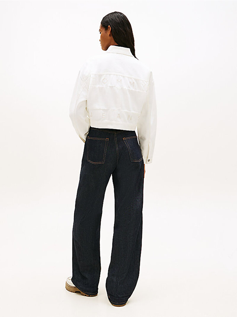 Kadın Oversize Crop Trucker Denim Ceket Beyaz DW0DW219791D0
