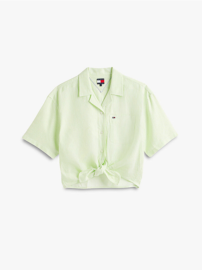 Kadın TJW Tie Front Keten Gömlek Yeşil DW0DW222100CG