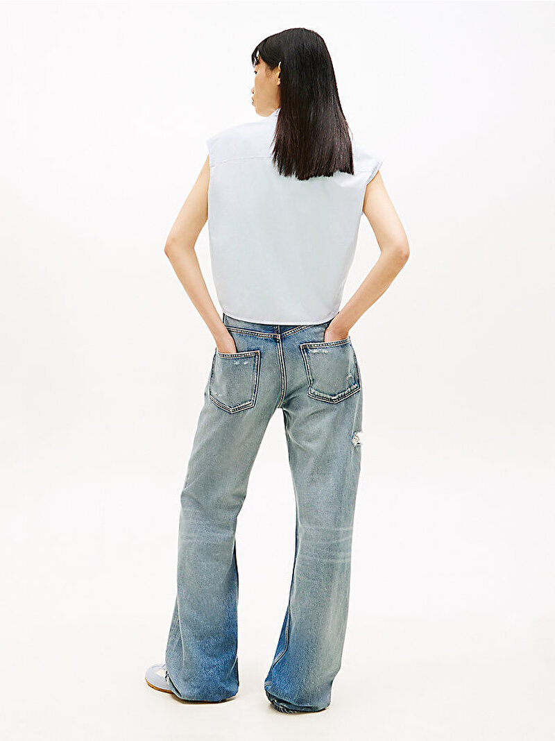 Kadın TJW Tie Front Poplin Gömlek Mavi DW0DW222120A6