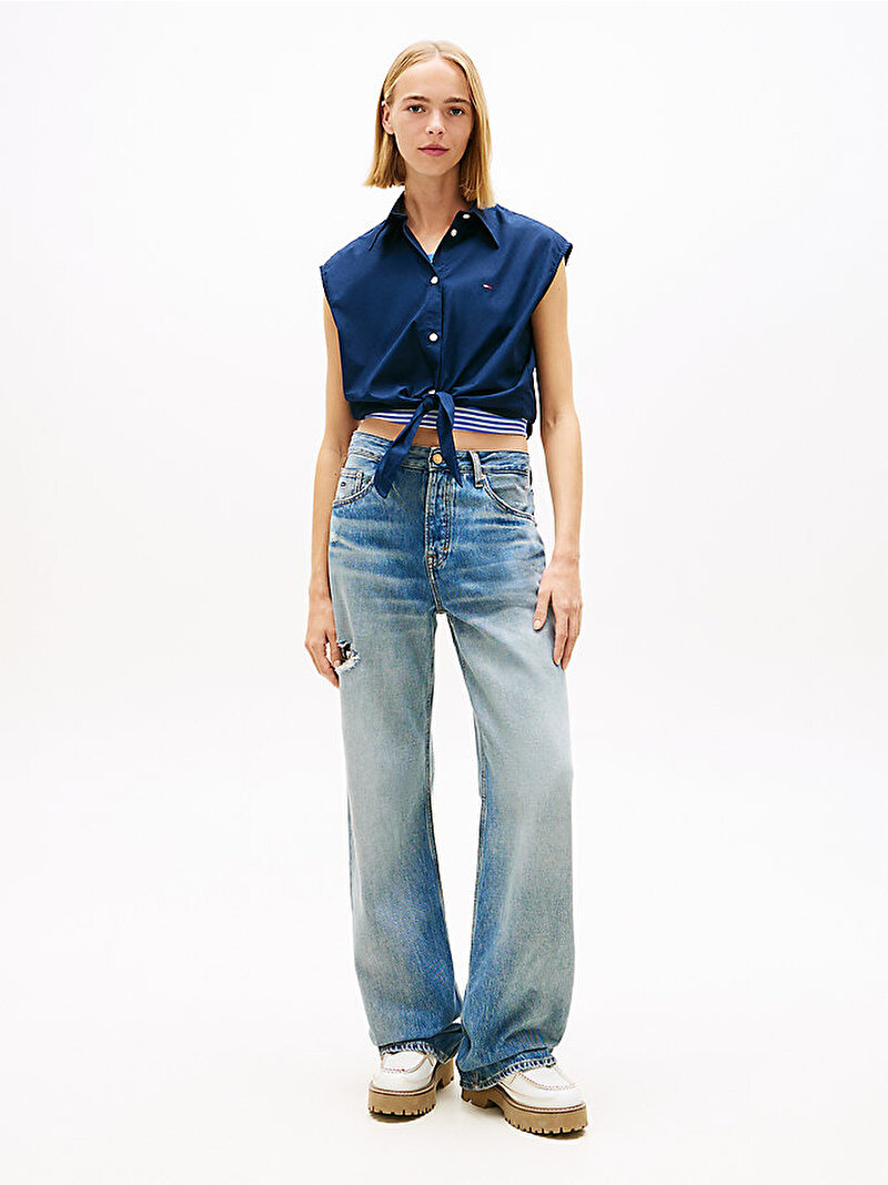 Kadın TJW Tie Front Poplin Gömlek Lacivert DW0DW22212C1G
