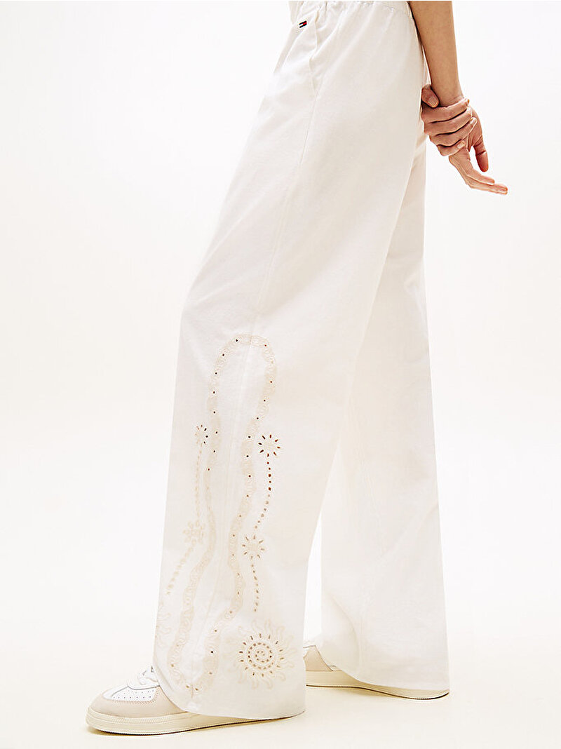 Kadın TJW Broderie Linen Pantolon Beyaz DW0DW22287YBH