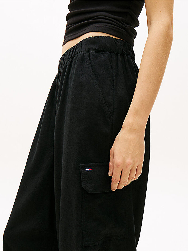 Kadın TJW Low Rise Linen Pantolon Siyah DW0DW22290BDS