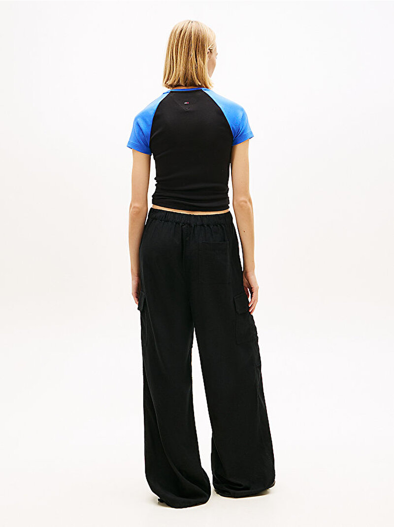 Kadın TJW Low Rise Linen Pantolon Siyah DW0DW22290BDS