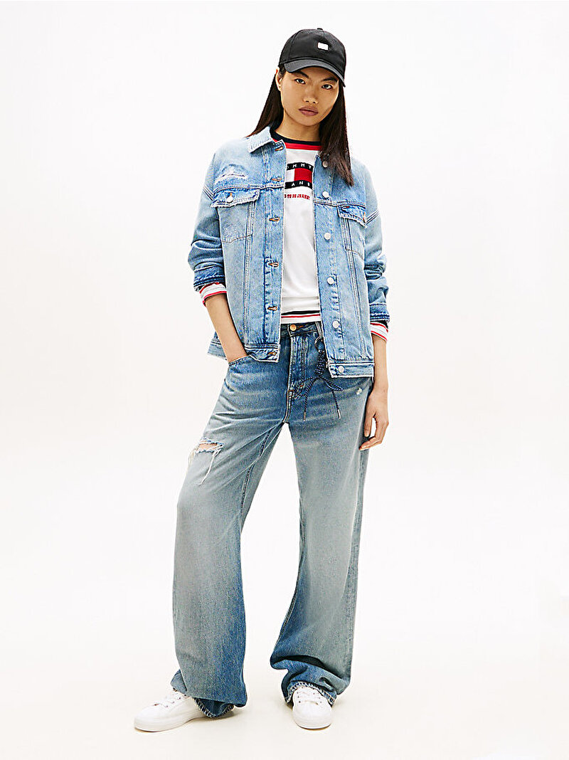 Kadın Oversize Trucker Denim Ceket Mavi DW0DW223861AB