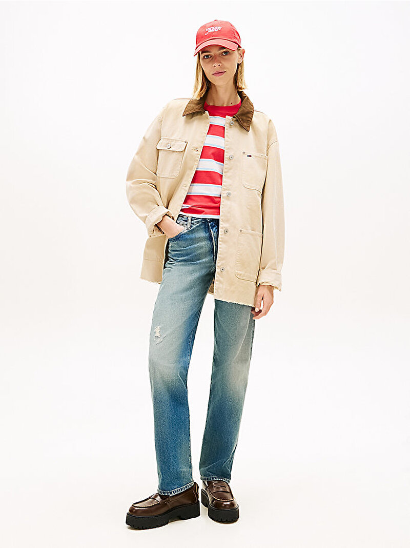 Kadın TJW Oversize Distressed Overshirt Ceket Bej DW0DW22599AES